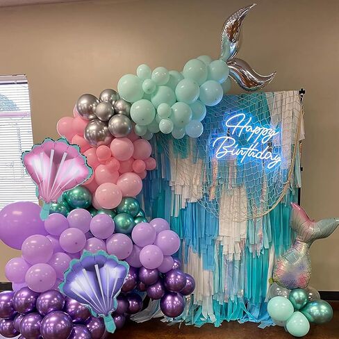 Mermaid Balloon Garland Arch Kit, 106 Packs Metallic Purple Pink Green Blue Latex Balloons with Mermaid Tail Seashell Foil Balloons for Girls Birthday, Baby Shower Party Decorations in Kuwait