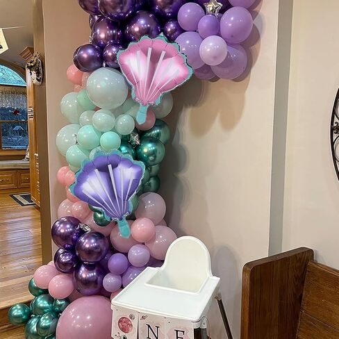 Mermaid Balloon Garland Arch Kit, 106 Packs Metallic Purple Pink Green Blue Latex Balloons with Mermaid Tail Seashell Foil Balloons for Girls Birthday, Baby Shower Party Decorations in Kuwait