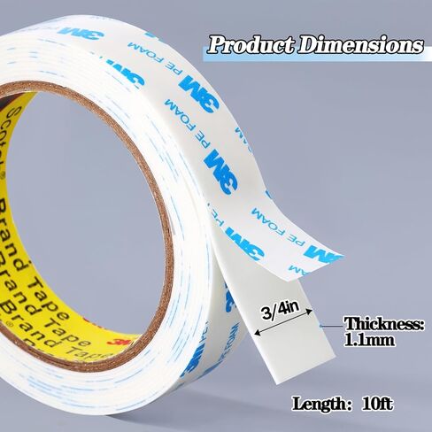 Double Sided Tape Heavy Duty, 0.5in×10ft Picture Hanging Strips for Posters, Removable Waterproof No Wall Damage Foam Tape, Adhesive Mounting Tape for Paint Wall in Kuwait