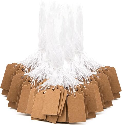 Savita 500 PCS Kraft Gift Tags with String Blank Paper Paper Cardboard Tags تسميات السعر مع خيط القطن وثقب للمجوهرات يقدم الملابس أو أكثر (0.59x1.02 بوصة) in Kuwait