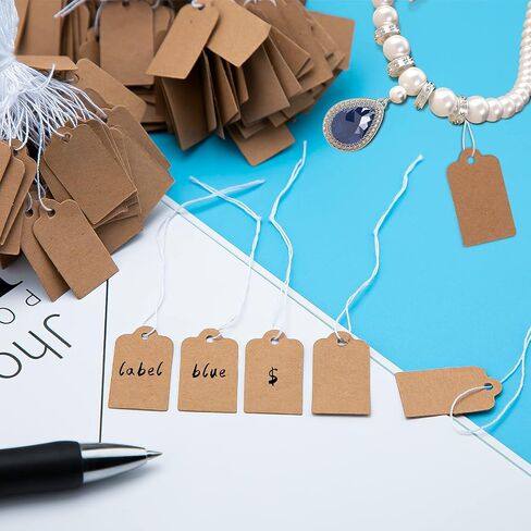 Savita 500 PCS Kraft Gift Tags with String Blank Paper Paper Cardboard Tags تسميات السعر مع خيط القطن وثقب للمجوهرات يقدم الملابس أو أكثر (0.59x1.02 بوصة) in Saudi Arabia