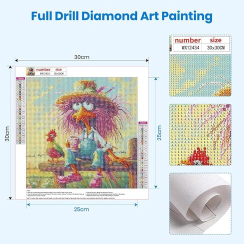 Bowetile Chicken Diamond Art Kits for Adults Beginners, Funny Animals 5D Diamond Painting Kits, DIY Full Round Drill Diamond Dots Paintings Picture Gem Art Craft for Home Wall Decor 12x12 Inch in Kuwait