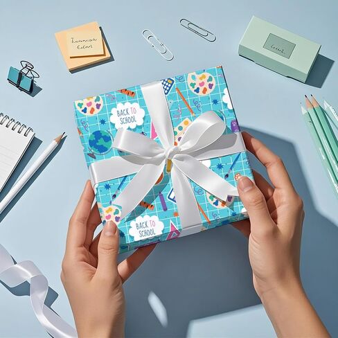 RUSPEPA Back to School Wrapping Paper Roll, Mini Roll, Blue School Supplies and Sports Theme Gift Wrap for Boys, Kids, Students, Teachers, First Day and Classroom Gifts, 17 Inches x 16.4 Feet in Kuwait