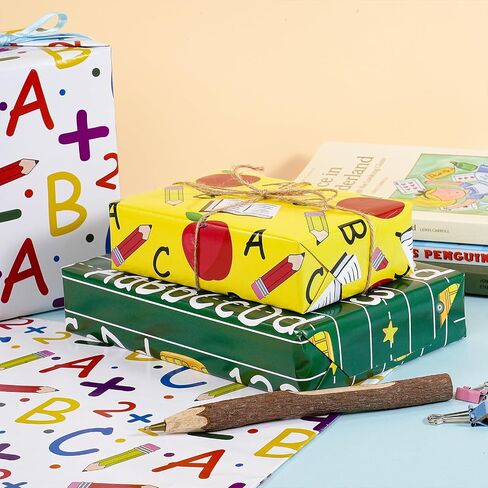 RUSPEPA Back to School Wrapping Paper Roll, Mini Roll, Blue School Supplies and Sports Theme Gift Wrap for Boys, Kids, Students, Teachers, First Day and Classroom Gifts, 17 Inches x 16.4 Feet in Saudi Arabia