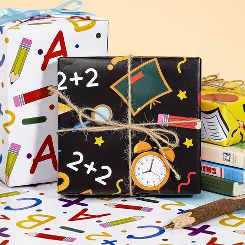 RUSPEPA Back to School Wrapping Paper Roll, Mini Roll, Blue School Supplies and Sports Theme Gift Wrap for Boys, Kids, Students, Teachers, First Day and Classroom Gifts, 17 Inches x 16.4 Feet in Saudi Arabia