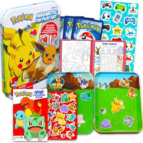 Pokemon Magnetic Creations Toy - Bundle with 36 Magnetic Play Pieces Plus Mini Coloring Book, Stickers and Pokemon Cards for Kids, Toddlers | Activity Play Set in Saudi Arabia