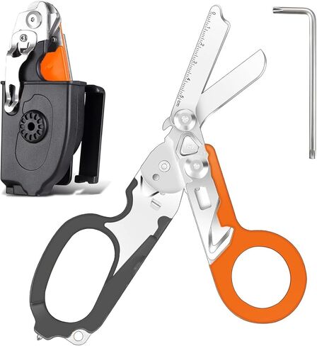 Trauma Shears, 6-in-1 Multi-function Foldable Emergency Shears With Compatible Holster, Outdoor Camping Rescue Tools (Black/Orange) in Saudi Arabia