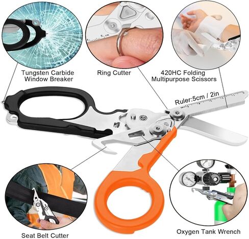 Trauma Shears, 6-in-1 Multi-function Foldable Emergency Shears With Compatible Holster, Outdoor Camping Rescue Tools (Black/Orange) in Saudi Arabia
