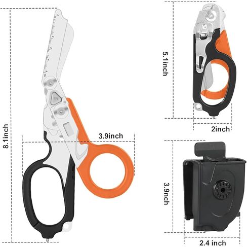 Trauma Shears, 6-in-1 Multi-function Foldable Emergency Shears With Compatible Holster, Outdoor Camping Rescue Tools (Black/Orange) in Saudi Arabia