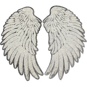 EXCEART 1 Pair Golden Sequin Angel Wings Iron-on Patches for DIY Clothing Decoration Jeans T-Shirts Bags and Home Textiles