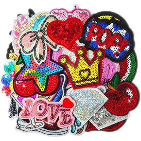 Assorted Colorful Flower Word Sequin Kids Girls Patch Cuncuny Sewing on/Iron on Patch Applique DIY Craft Embroidered Applique Patches (Assorted Sequin)