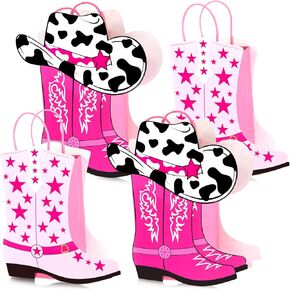 16 Pcs Cowboy Cowgirl Boots Paper Bags Western Theme Party Favors Wild West Girls Kraft Bags Bachelorette Theme Last Rodeo Party Supplies Cowgirl Favors(Brown,Classic)