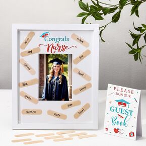 Personalized Nurse Graduation Decorations Set 2025 Guest Book Signature Board for Guest Sign in Picture Frame Nurse Graduation Party Supplies, RN Gift for Class of 2025, Nursing Congratulations