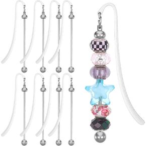 8pcs Beadable Bookmarks DIY Metal Bookmark Modern Beaded Craft Jewelry Pendant Charm Gift Teacher Birthday Supplies Blank Bar Bookmark for Bead Stainless Office Supplies for Book Lover Student Teacher