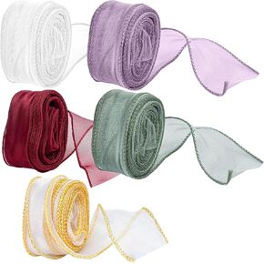 Framendino, 5 Pack Wired Organza Ribbon 50 Yards 1-1/2 Inch Colors Sheer Chiffon for Crafts Floral Bouquets Decoration 10 Each Color