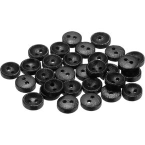 HARFINGTON 30pcs 16L Wooden Sewing Button 3/8"(10mm) 2 Holes Wood Round Craft Replacement Buttons for Clothing DIY Crafts Decoration, Black