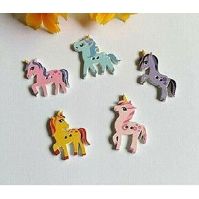 Buttons Decorative DIY Sewing Craft - Colorful Unicorn 2-Hole White Wood Button 1" x 1" (25mm) Craft 10 Pcs