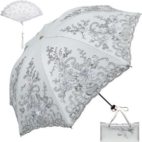 Clysee Floral Lace UV Sun Parasol with Lace Handheld Fan Vintage Flower Embroidery Umbrella Folding Fan Gothic Umbrella Lace Fan for Bridal Wedding Party Gift Show Cosplay Props Photo Props in Saudi Arabia