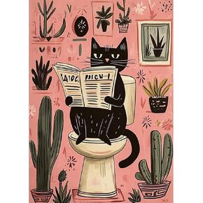 GHHKUD Diamond Painting Kits Black Cat for Adults, DIY 5D Diamond Painting The Cat is Reading Newspapers on The Toilet, Full Drill Diamond Art Kits Art Pictures 30x40cm