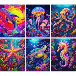 Upigi Beach Diamond Painting Kits for Adults,DIY 5D Diamond Art Kits for Beginners,Round Full Drill Gem Art Crafts Kit for Home Wall Decor 12 x 16 Inch (6 Pack Beach Scenic)