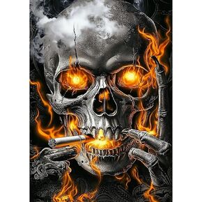 KEYIFA Diamond Art Kits for Adults, 5D DIY Diamond Painting Smoking Skull, Round Full Drill, Abstract Diamonds Dots Mosaic Painting, Crystal Gem Arts Craft for Home Wall Decor 12x16 in