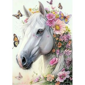 SENQAO Horse Diamond Painting Kits for Adults, Butterfly Flower Diamond Art Paintings Kit for Beginners, 5D Full Drill Diamand Paintings Kits, Gem Art Crafts for Adults Wall Decor 12x16inch