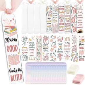 Grove Acrylic Bookmark Blanks - 60 Pcs Cute Book Flower Bookmark Making Kit Bulk Funny Aesthetic UV DTF Transfer Stickers Wraps Decals Reading Lover Bookish Women Girl Reader DIY Craft Gifts