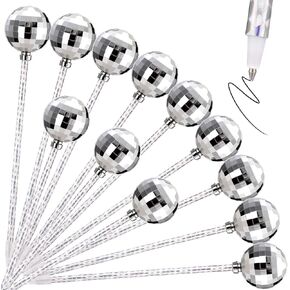 12 Pcs Disco Ball Ballpoints Pen Bulk Glitter Silver Mirror Ball Fancy Pen for Disco Party Favors 70s 80s Birthday Writing Journaling Gift School Office Christmas Graduation Supplies