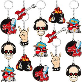 Yinkin 30 Pcs Rock and Roll Keychain Rock Star Silicone Key Ring Rock and Roll Party Favors Rock Themed Party Keychain Pendant Piñata Stuffers for Kids Girls Boys Souvenirs Birthday Party Goodie Bag