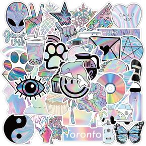 50Pcs Holographic Laser Style Cute Stickers for Planners and Journals Gifts for Girls and Teen,for Laptops Books Cars Motorcycles Skateboards Bicycles Suitcases Skis Luggage Cup