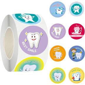 500 Pcs 1.5 Inches Tooth Reward Stickers for Kids, Dentist-Themed Cartoon Tooth Stickers Roll Self-Adhesive Labels for Dental Clinics, Patient Gifts, Classroom Rewards, DIY Craft, Scrapbooking