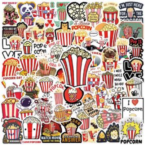 62Pcs Popcorn Stickers Pack, Cartoon Cute Vinyl Waterproof Decals for Water Bottle,Laptop,Phone,Skateboard,Scrapbooking,Bumper Gifts for Kids Teens Adults Fans for Party Supply