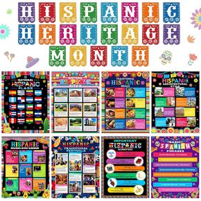 Pajean 29 Pcs Hispanic Heritage Month Posters Classroom Decorations Hispanic Heritage Classroom Posters and Banners Bulletin Board Set for National Latin American School Office Home Wall Decor