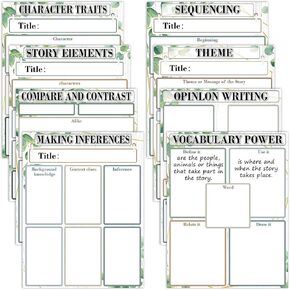 Qyeahkj 8 Pcs Versatile Literature Teaching Chart Eucalyptus ELA Anchor Chart for Classroom Whiteboard Reusable Teaching Paper for Preschool Middle High School Elementary Classroom Must Haves