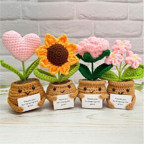 Handmade Crochet Positive Sunflower,Rose,Heart,Forget-me-not Potted Plant,Graduation Gift,Thank You Gift for Teacher/Parents/Coworker,Thank You for Helping Me Grow,Mother's Day Flower