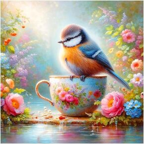 FHBUBPUP 5D Bird Diamond Painting Kits for Adults, Flowers Diamond Art Kits for Beginners, DIY Full Drill Round Diamond Dot Gem Art, Craft Gift Suitable for Home Wall Decoration 12×12Inch