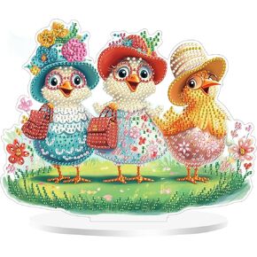 Eiflow Desktop Diamond Art Ornament Kit for Adults Hens Lady, DIY Tabletop Diamonds Painting Board Kit Chicken, Acrylic Diamond Art Painting on Stand