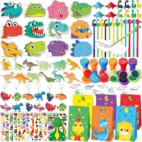 SNLN Dinosaur Party Favors Kid School Stationery Supplies Notebook Pen Gift Bag Glow Dino Stamper Diy Sticker Keychain for Dino Birthday Goodie Stuffer Boy Girl Dinosaur Birthday Party Supplies Decor