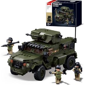 Sluban Military Vehicle Set Building Toy Army Car, Military Off-Road Vehicle Model, with 4 Soldier Minifigures, Gifts for Boys Aged 6-12 Kids Girls (m8002)