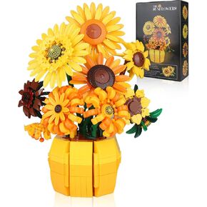 Sunflower Building Blocks Set for Adults, Van Gogh Art Botanical Collection, Sunflower Pot Kits Compatible with Lego Flowers, Gifts for Mother's Day Christmas Birthday (1009PCS)