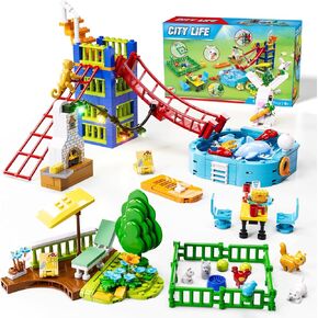 City Amusement Park Building Set for Boys, STEM Toy Building Block with Crabs, Fishes, Whale, Kittens and Chicks Animal Miniatures, Toy Gift for Kids Girls 6 7 8 9 10+ Years Old