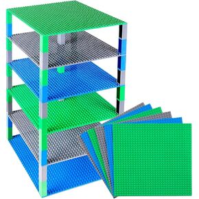 Strictly Briks Compatible with Lego Toy Building Block - Stackable Baseplates 10" x 10" Brik Tower for Ages 3 Years and Up, 6 Baseplates & 50 Stackers in Blue Green & Gray, 56 Pieces