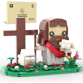 Jesus Building Set, The Good Shepherd Little Jesus Figures with Sheep and Grassland Scenes, Easter and Christmas Christian Gift for for Adults and Kids Ages 6 and Up