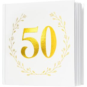 Calculs 1974 Birthday Party Guest Book for Parents Memories Keepsake 50th Anniversary Polaroid Picture Book 8.5" Square Gold Photo Album Blank White Pages for Instant Film