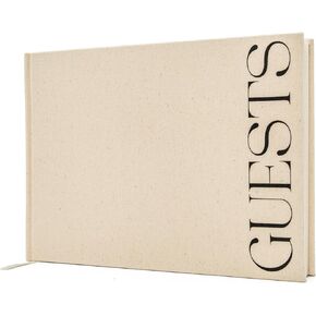 Cream Guest Book (2025) - 9.5 x 7 Real Linen Hardcover Guestbook for 2025 Wedding Ceremony Reception Signin Book, Table Decor, 140 gsm Blank Archival Paper with No Lines, 120 pages, Small Size