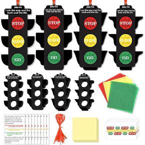Qyeahkj 32 Set Inspirational Traffic Light Tissue Paper Craft for Kids Christian Crafts Kit Religious Bible DIY Window Suncatchers Crafts Hanging Decors for Sunday School VBS Home Church Activity Game