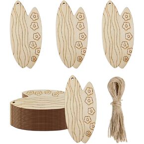 20pcs Summer Surfboard Shape Unfinished Wood Cutouts DIY Crafts Surfing Hanging Surf Board Wooden Ornaments for Summer Beach Hawaii Luau Party Decoration