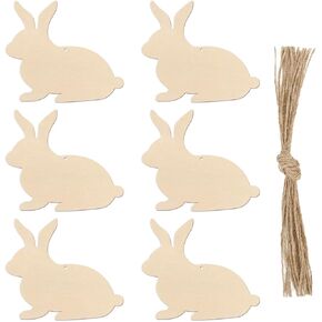 20 Pieces Wooden Bunny Cutout Wooden Rabbit Cutouts Unfinished Wood Blank Wood Hanging Ornaments DIY Crafts Tags with Ropes for Easter Day Spring Birthday Party Decoration