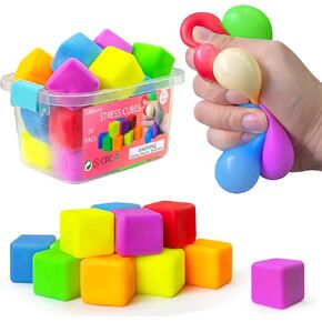 Stress Balls Cubes for Kids Adults Bulk,18 Pack Mini Square Squishy Stress Ball Cube Toys,Small Office Sensory Fidget Toys for Desk Adult Anxiety Relief,Classroom Prize Party Favors for Kid