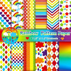 Konsait 24 Sheets Double Sided Rainbow Scrapbook Paper 12x12, Pride Day Origami Paper Rainbow Cardstock Pride Month Holiday Cardstock for Card Making Scrapbook Supplies